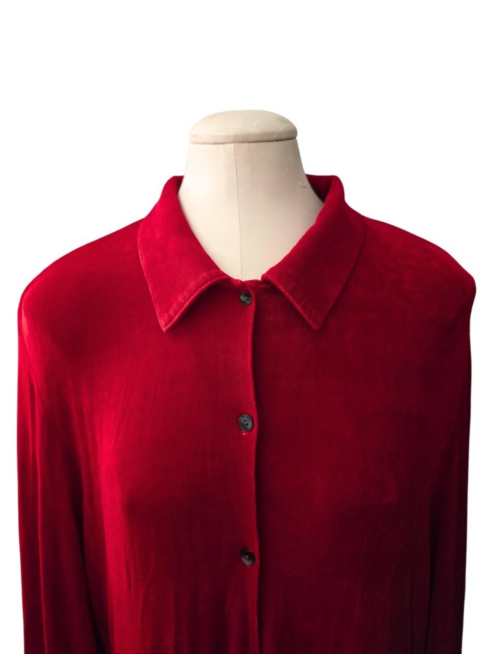 Coldwater Creek Red Velvet Button Front Blouse Tunic Shirt XL Stretch Holiday - Picture 2 of 4